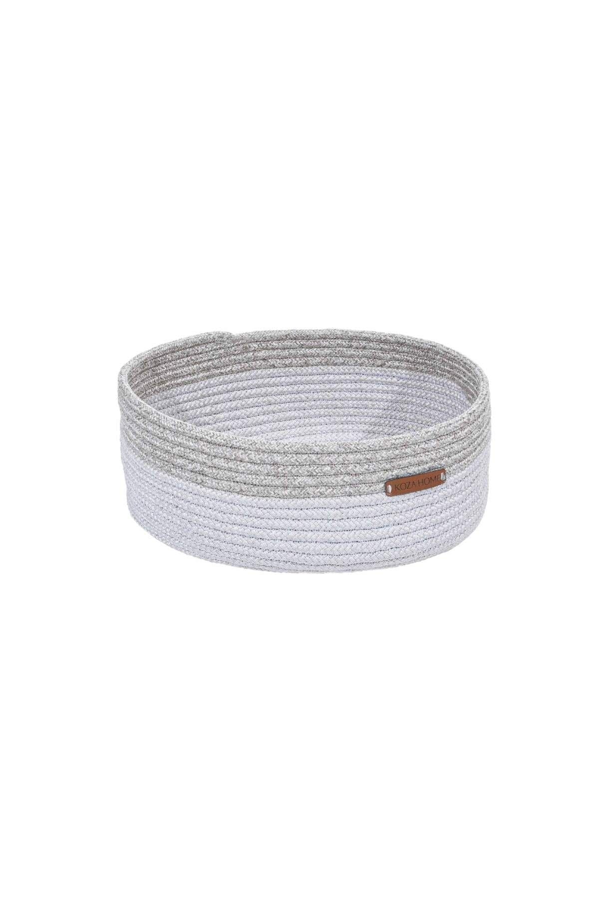 Cesta El Yapımı Pamuklu Beyaz Gri Hasır Dekoratif Sepet 25cmx45cm 9040