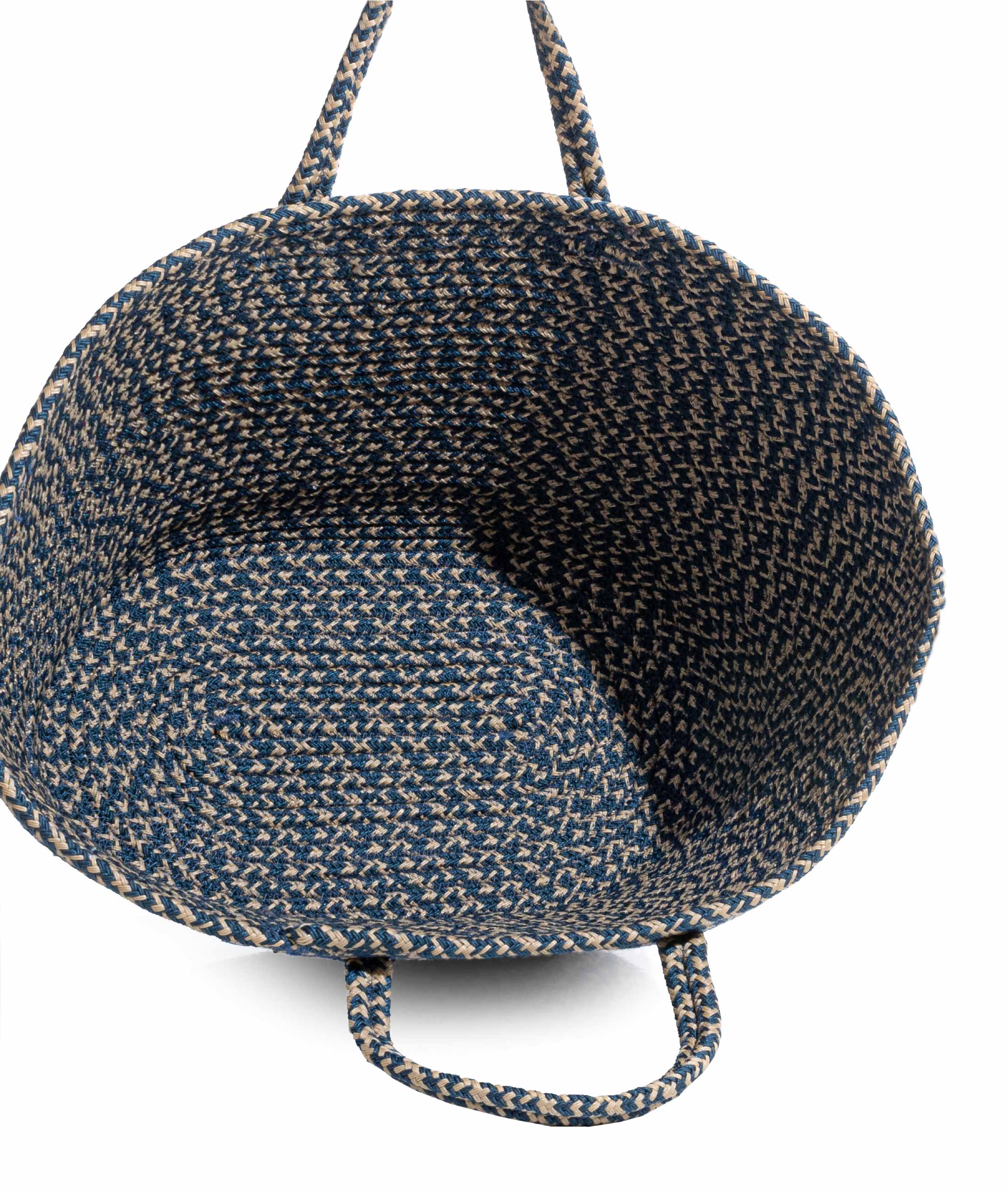 Cesta El Yapımı Pamuklu Lacivert Krem Hasır Çanta Plaj Gündelik Dekoratif Çanta 26x57cm