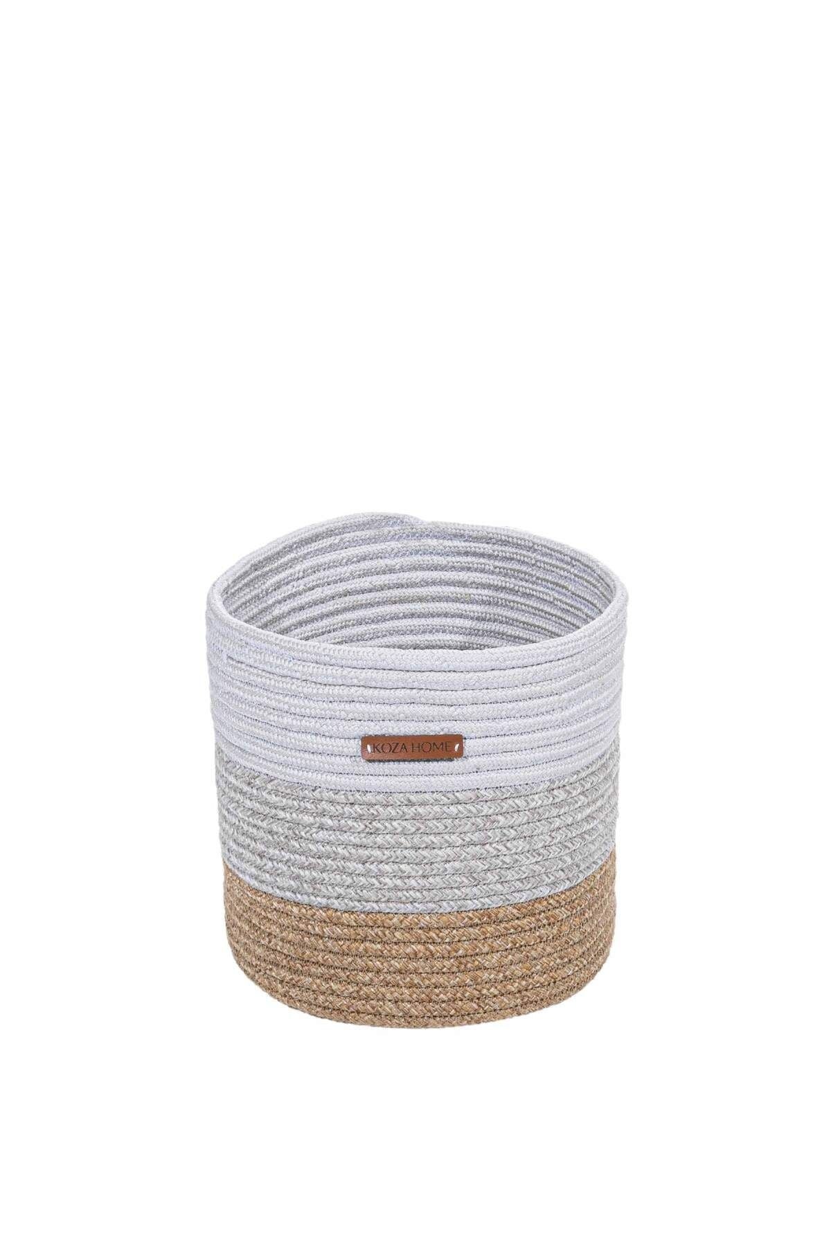 Cesta El Yapımı Pamuklu Multi Beyaz Gri Natural Hasır Dekoratif Sepet 25cm 9042