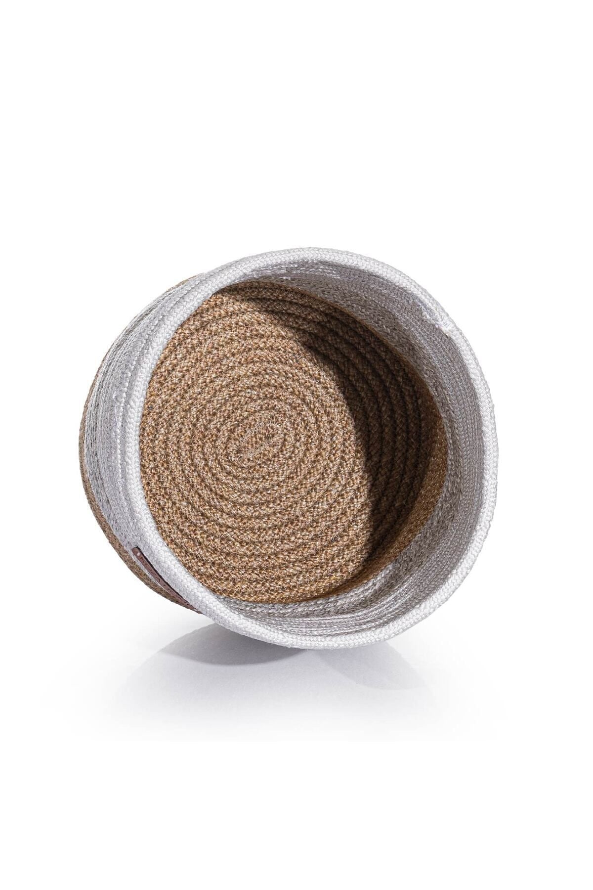 Cesta El Yapımı Pamuklu Multi Beyaz Gri Natural Hasır Dekoratif Sepet 25cm 9042