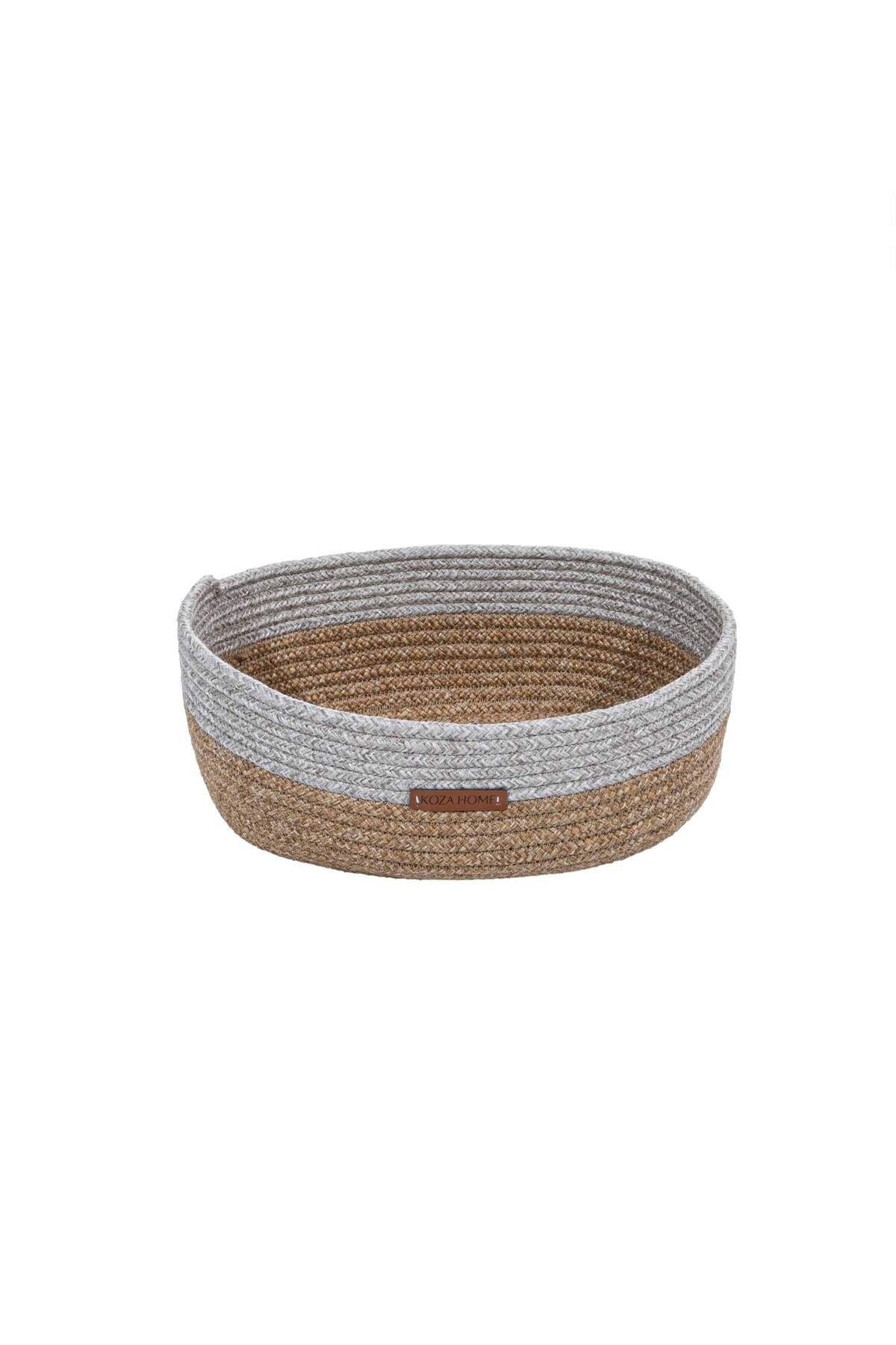 Cesta El Yapımı Pamuklu Natural Gri Hasır Dekoratif Sepet 25cmx45cm 9019
