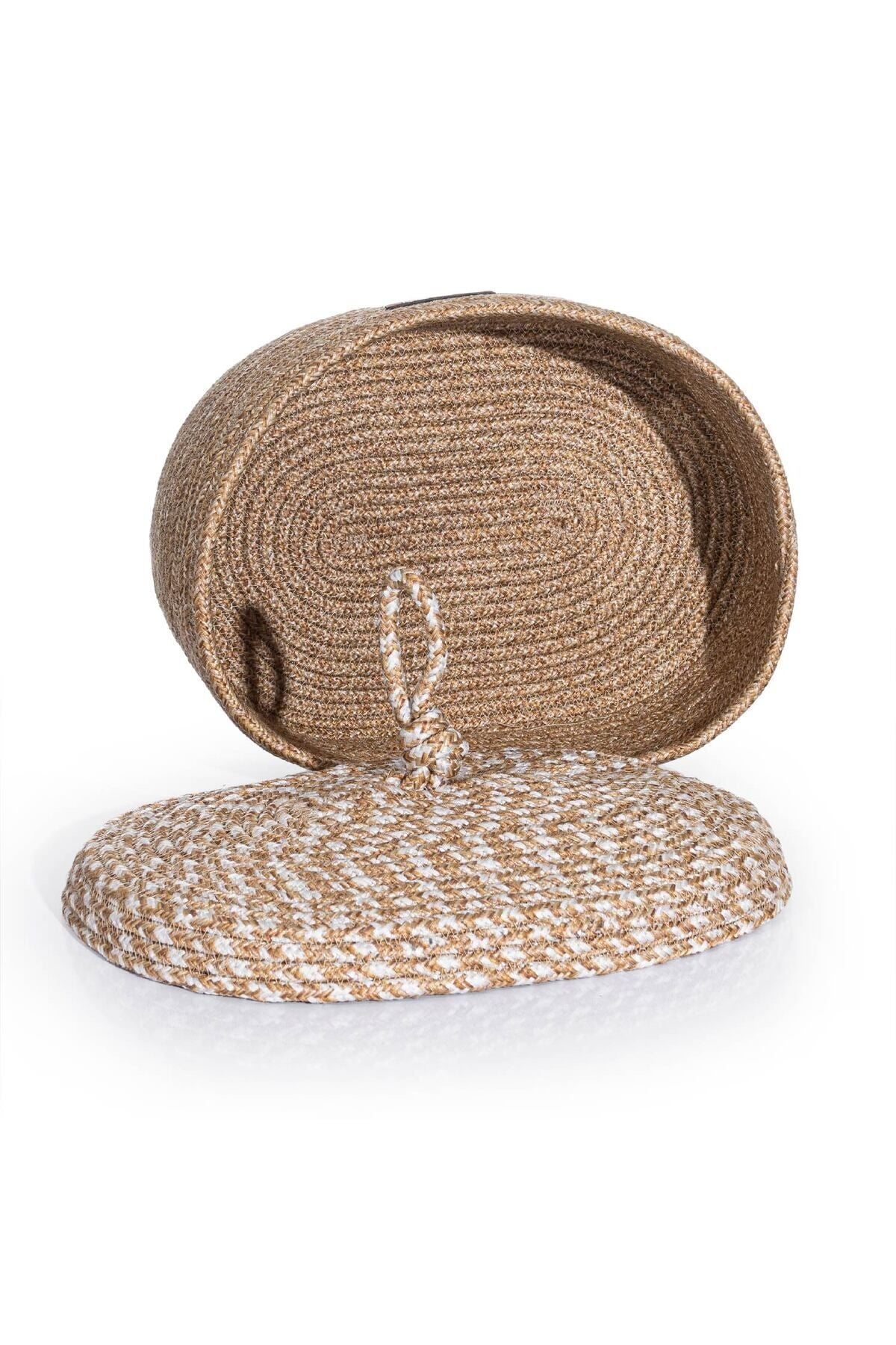 Cesta Kapaklı El Yapımı Pamuklu Natural Bej Hasır Dekoratif Sepet 25cmx34cm 9035