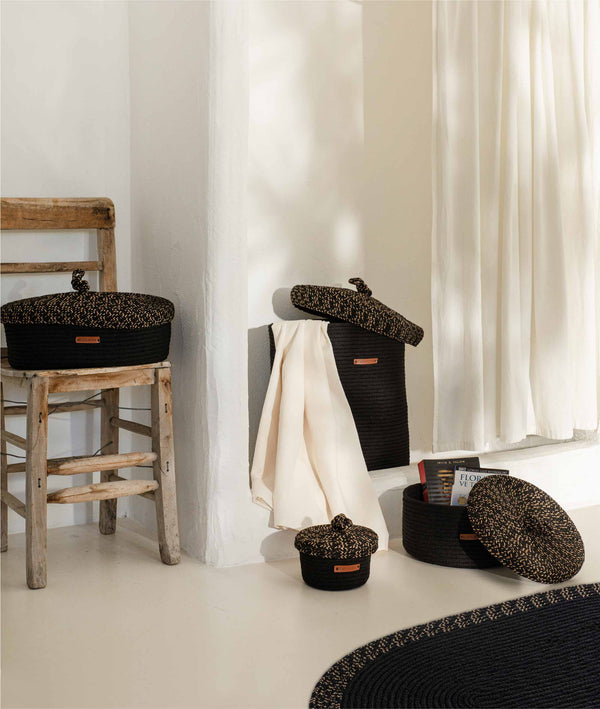 Cesta El Yapımı Siyah Hasır Sepet 25cm 9003