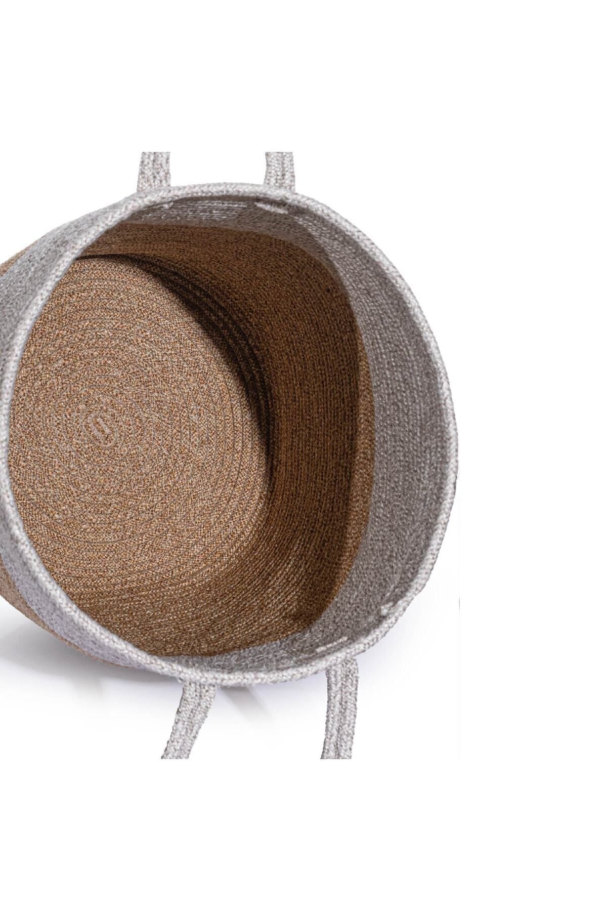 Cesta Kulplu El Yapımı Pamuklu Natural Gri Hasır Dekoratif Sepet 36cmx42cm 9016