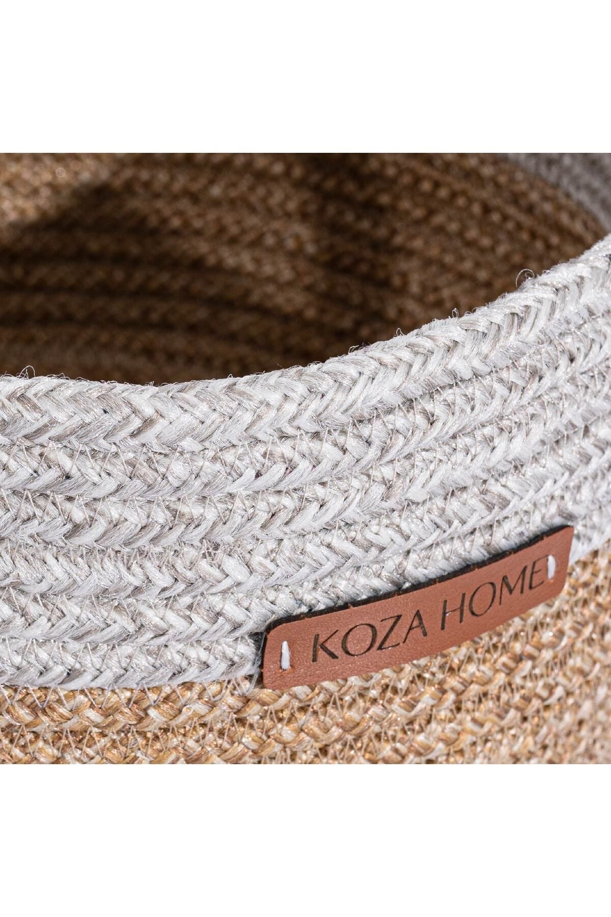 Cesta Kulplu El Yapımı Pamuklu Natural Gri Hasır Dekoratif Sepet 36cmx42cm 9016