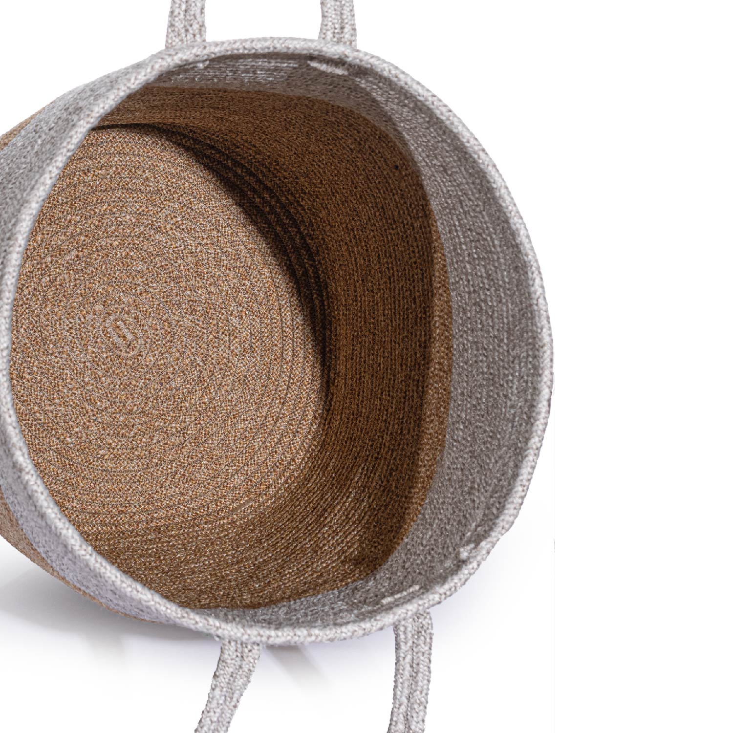 Cesta Kulplu El Yapımı Pamuklu Natural Gri Hasır Dekoratif Sepet 36cmx42cm 9016