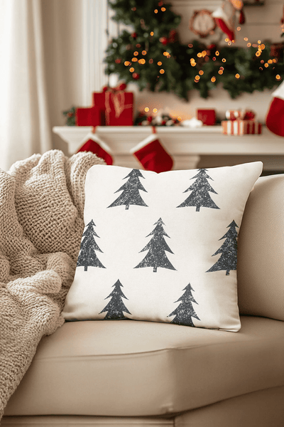 Charm Çam Ağacı Baskılı Krem Kırlent 45X45 35252A