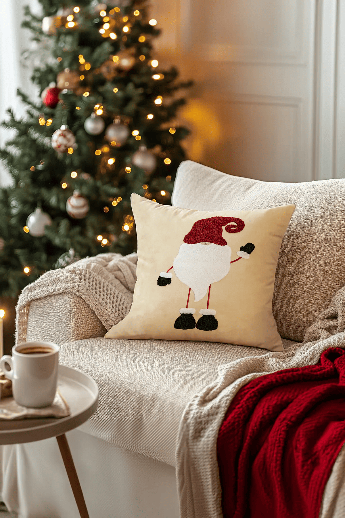 Charm Noel Baba Punch İşleme Bej Kırlent 43X43 35251A