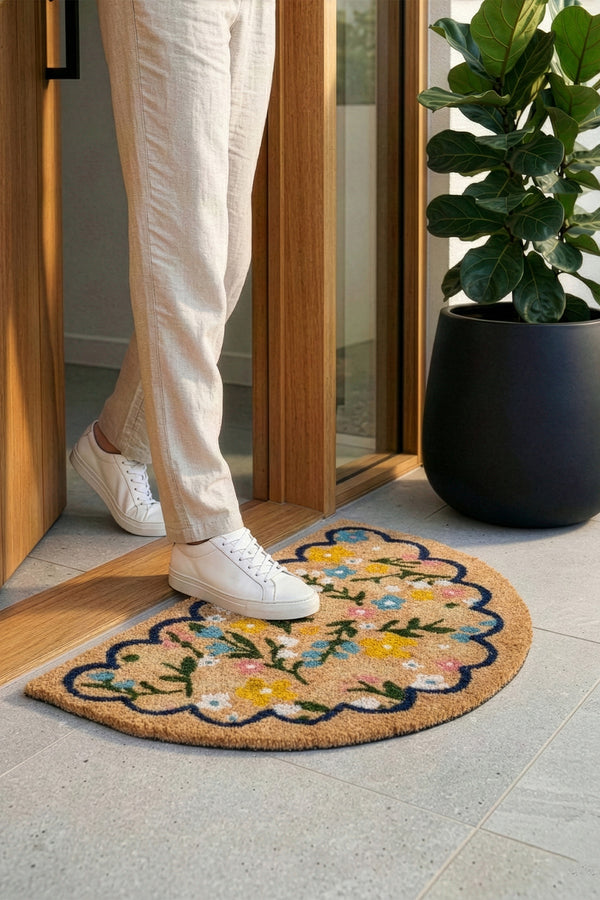 Coco Yarım Daire Kıl Çiçekli Kapı Önü Paspası 40x60 3685