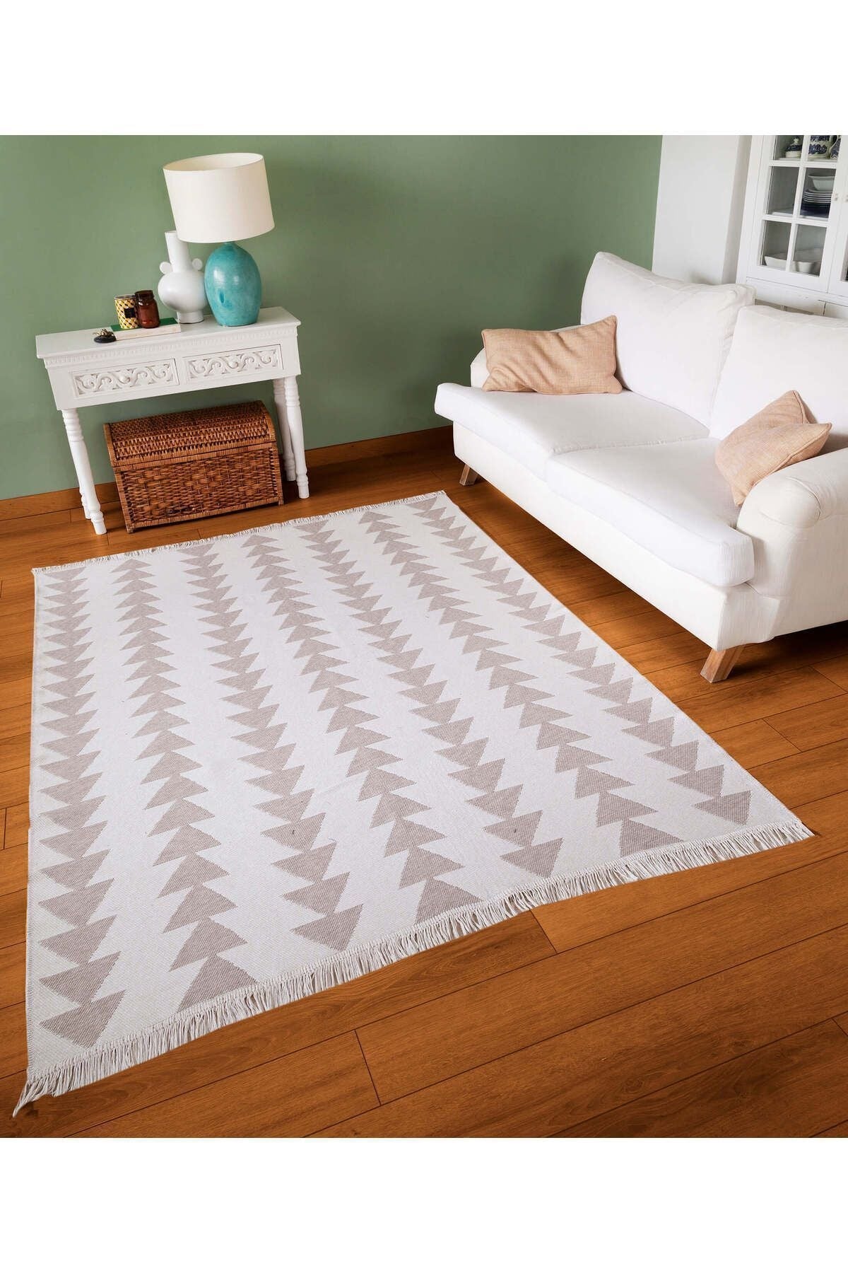 Duo Beyaz Bej Çift Taraflı Yıkanabilir Dokuma Kilim 22994A