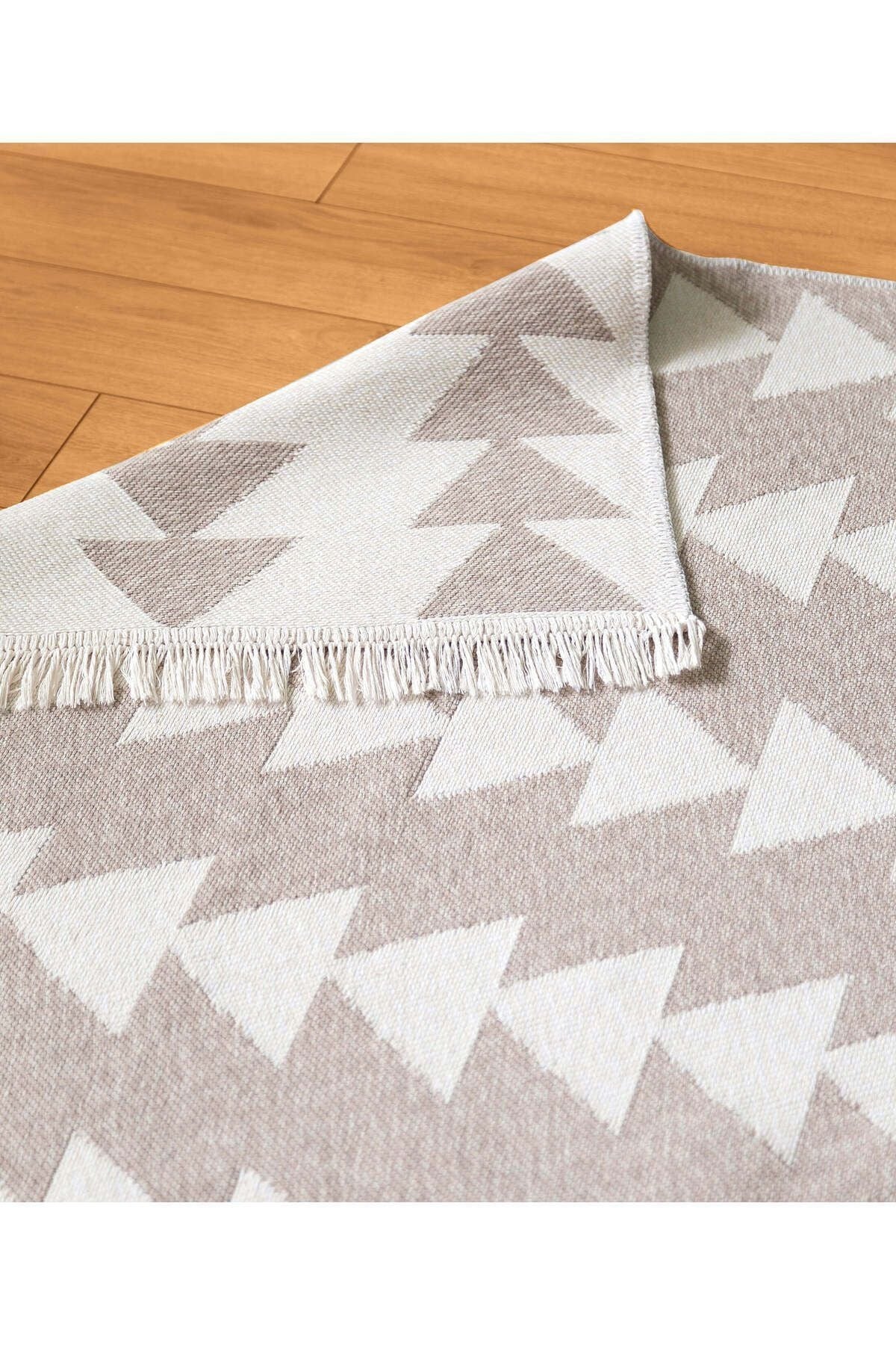 Duo Beyaz Bej Çift Taraflı Yıkanabilir Dokuma Kilim 22994A