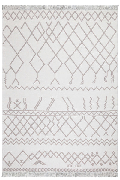 Duo Beyaz Bej Çift Taraflı Yıkanabilir Dokuma Kilim 23001A