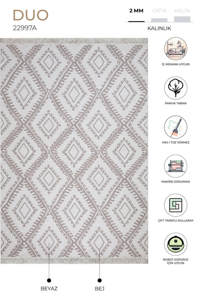 Duo Beyaz Bej Yıkanabilir Halı