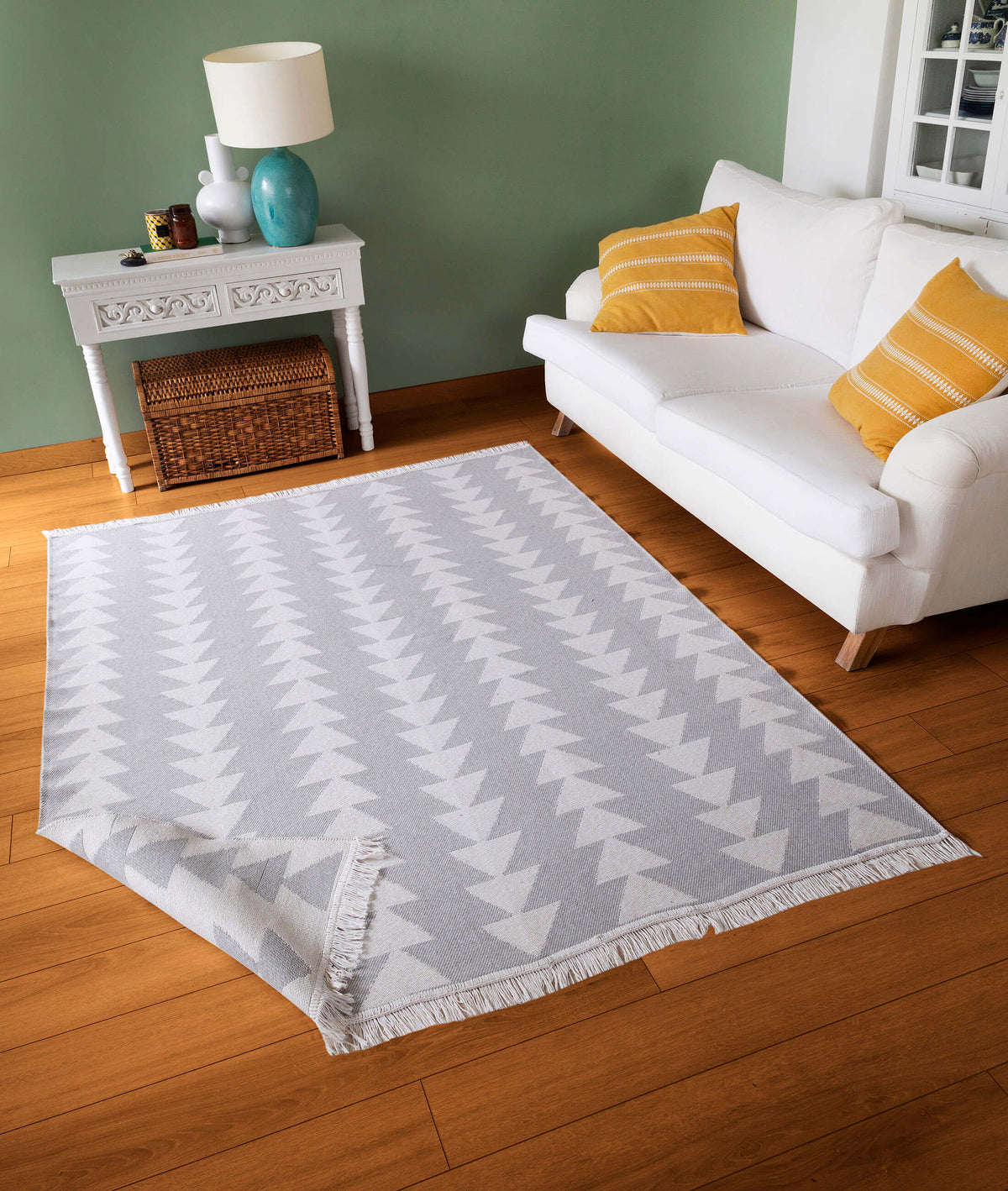 Duo Beyaz Gri Çift Taraflı Yıkanabilir Dokuma Kilim 22994A