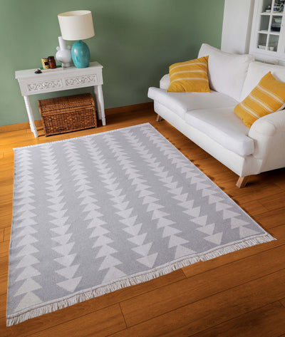 Duo Beyaz Gri Çift Taraflı Yıkanabilir Dokuma Kilim 22994A