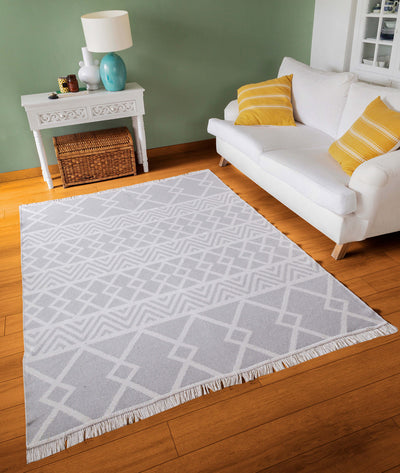 Duo Beyaz Gri Çift Taraflı Yıkanabilir Dokuma Kilim 22995A