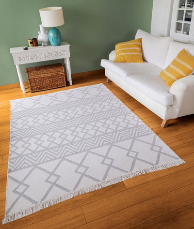 Duo Beyaz Gri Çift Taraflı Yıkanabilir Dokuma Kilim 22995A