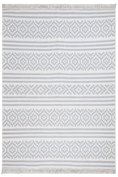 Duo Beyaz Gri Çift Taraflı Yıkanabilir Dokuma Kilim 22996A