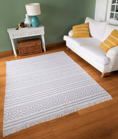 Duo Beyaz Gri Çift Taraflı Yıkanabilir Dokuma Kilim 22996A