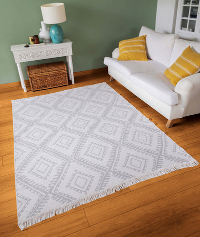 Duo Beyaz Gri Çift Taraflı Yıkanabilir Dokuma Kilim 22997A