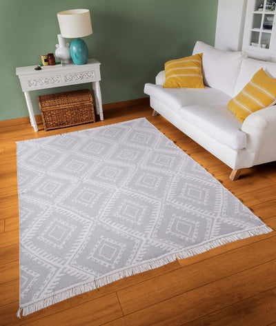 Duo Beyaz Gri Çift Taraflı Yıkanabilir Dokuma Kilim 22997A