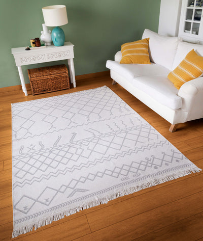 Duo Beyaz Gri Çift Taraflı Yıkanabilir Dokuma Kilim 23001A