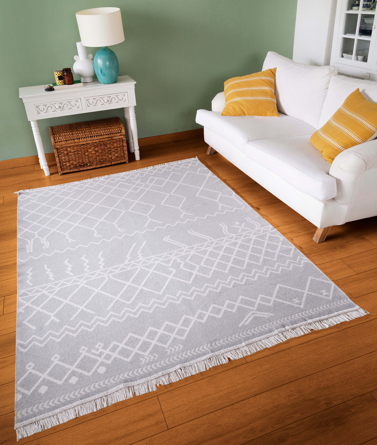 Duo Beyaz Gri Çift Taraflı Yıkanabilir Dokuma Kilim 23001A