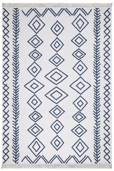 Duo Beyaz Mavi Çift Taraflı Yıkanabilir Dokuma Kilim 23000A