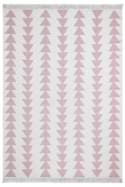 Duo Beyaz Pembe Çift Taraflı Yıkanabilir Dokuma Kilim 22994A