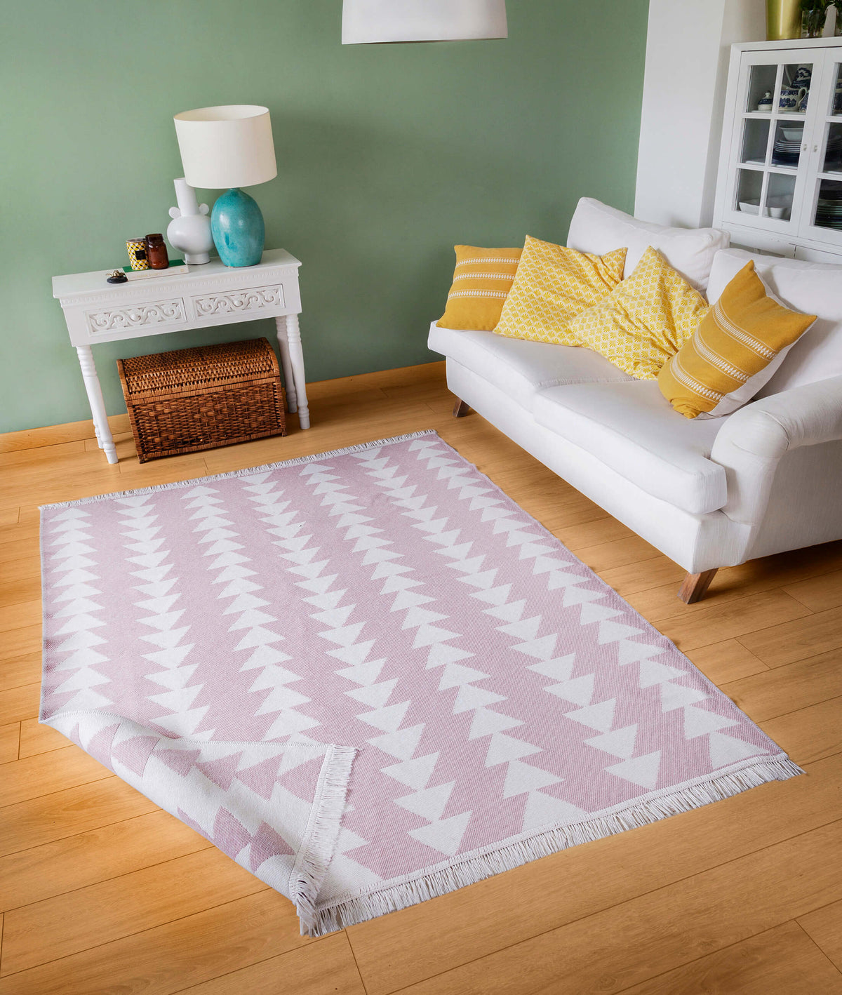 Duo Beyaz Pembe Çift Taraflı Yıkanabilir Dokuma Kilim 22994A