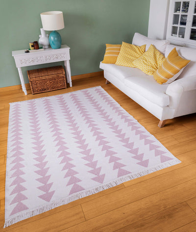 Duo Beyaz Pembe Çift Taraflı Yıkanabilir Dokuma Kilim 22994A