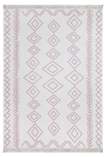 Duo Beyaz Pembe Çift Taraflı Yıkanabilir Dokuma Kilim 23000A