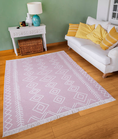 Duo Beyaz Pembe Çift Taraflı Yıkanabilir Dokuma Kilim 23000A