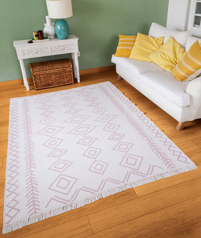 Duo Beyaz Pembe Çift Taraflı Yıkanabilir Dokuma Kilim 23000A