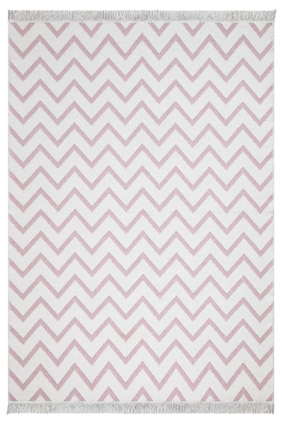 Duo Beyaz Pembe Çift Taraflı Yıkanabilir Dokuma Kilim 23002A