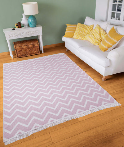 Duo Beyaz Pembe Çift Taraflı Yıkanabilir Dokuma Kilim 23002A