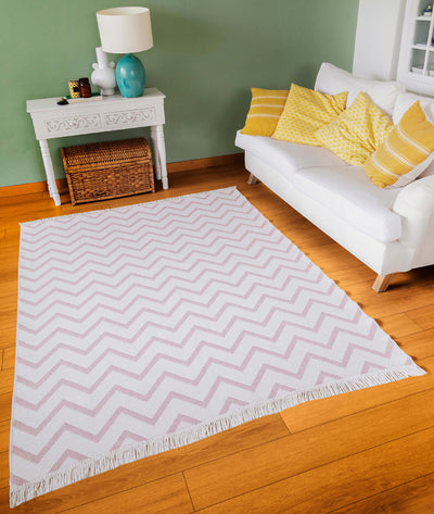 Duo Beyaz Pembe Çift Taraflı Yıkanabilir Dokuma Kilim 23002A