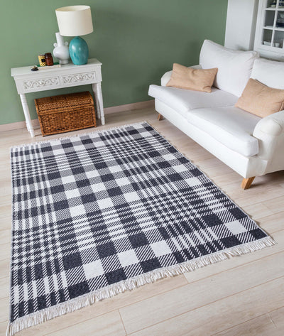 Duo Beyaz Siyah Çift Taraflı Yıkanabilir Dokuma Kilim 22991A