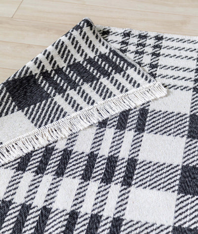 Duo Beyaz Siyah Çift Taraflı Yıkanabilir Dokuma Kilim 22991A