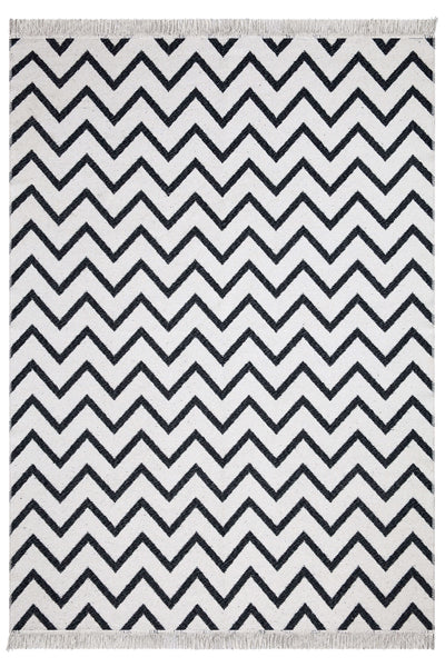 Duo Beyaz Siyah Çift Taraflı Yıkanabilir Dokuma Kilim 23002A