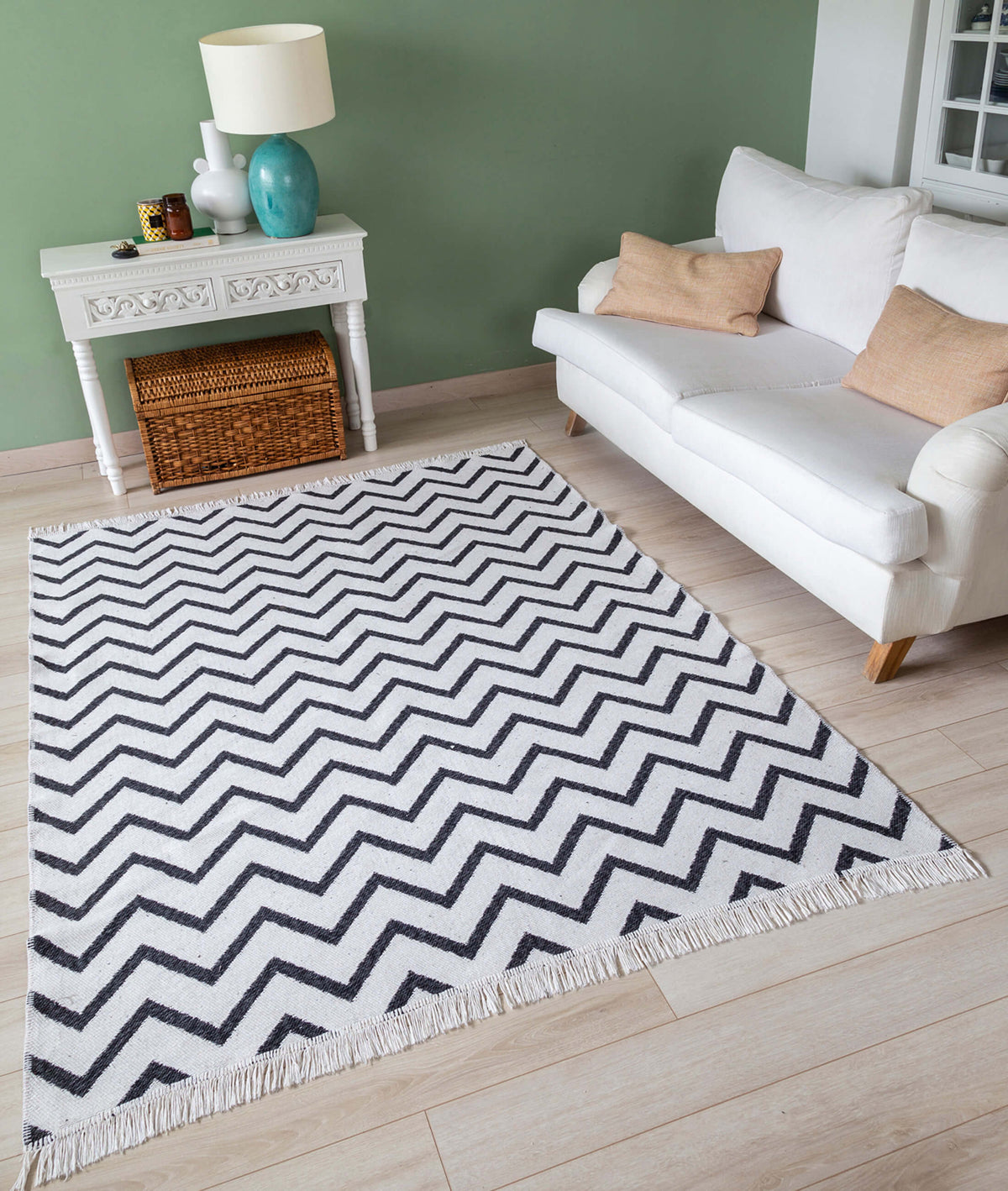 Duo Beyaz Siyah Çift Taraflı Yıkanabilir Dokuma Kilim 23002A