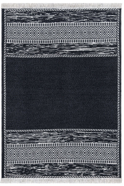Duo Beyaz Siyah Çift Taraflı Yıkanabilir Dokuma Kilim 23003A
