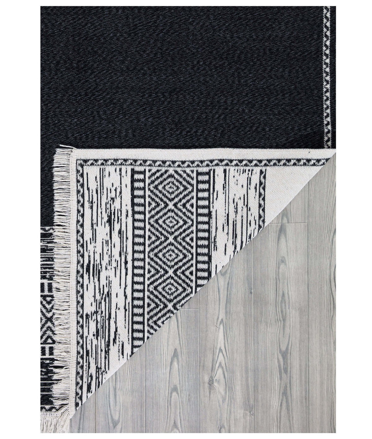 Duo Beyaz Siyah Çift Taraflı Yıkanabilir Dokuma Kilim 23003A