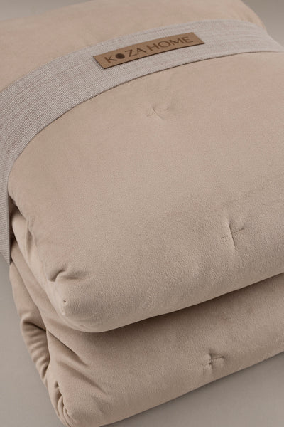 Elit Bej Kadife Çift Kişilik Yatak Örtüsü 230x250 2 Yastık 50x70 5023