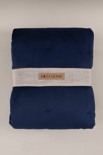 Elit Lacivert Kadife Çift Kişilik Yatak Örtüsü 230x250 2 Yastık 50x70 5024