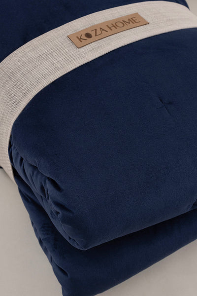 Elit Lacivert Kadife Çift Kişilik Yatak Örtüsü 230x250 2 Yastık 50x70 5024