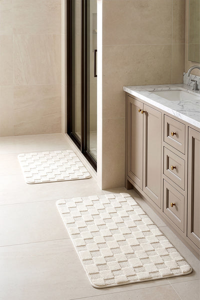 Evra Kare Dokulu Kabartmalı Yumuşak Krem Kaymaz Banyo Paspası 60 x 100