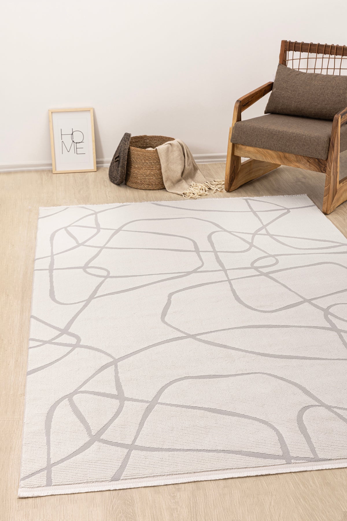 Farahan Krem Gri Geometrik Tozumaz Salon Koridor Balkon Teras Bahçe Oturma Odası Halısı A0858A