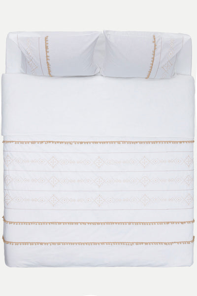 Farayla Etnik Desenli Koyu Bej %100 Pamuk Çift Kişilik Nevresim Takımı 200x220 7511A