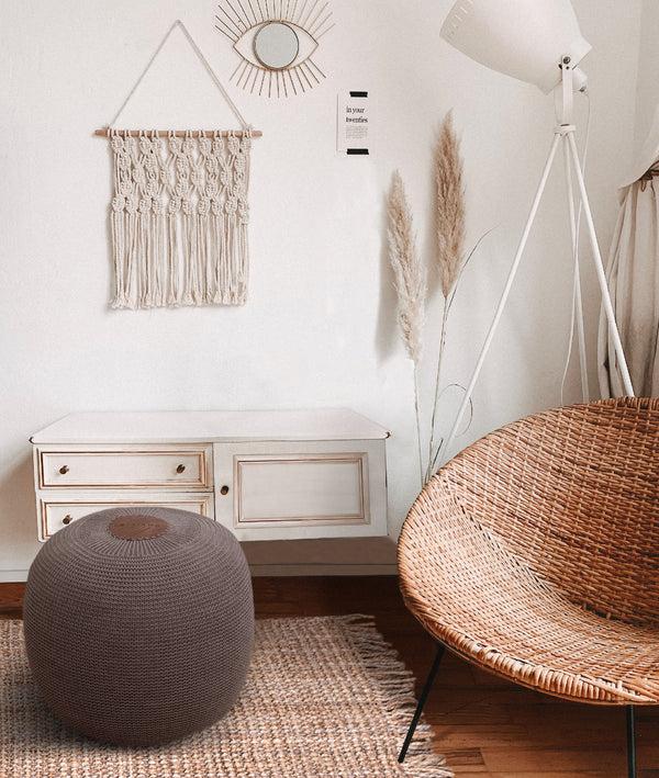 Fluffy Örgü Puf Kahverengi 8006